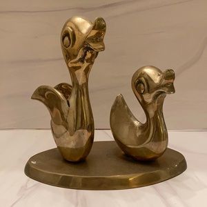 Vintage brass ducks on a stand. Made in Korea.